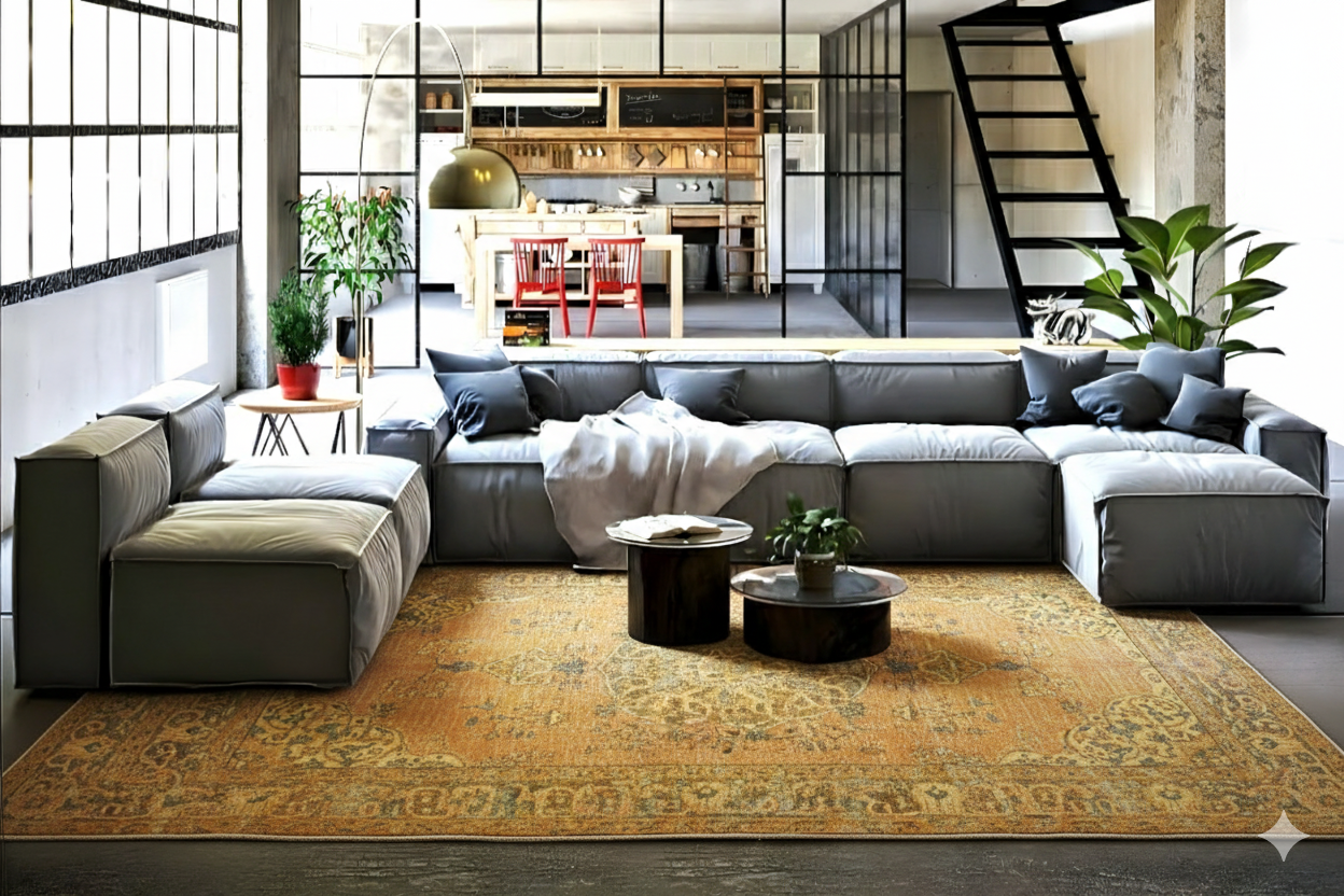 Geel vintage vloerkleed - F969