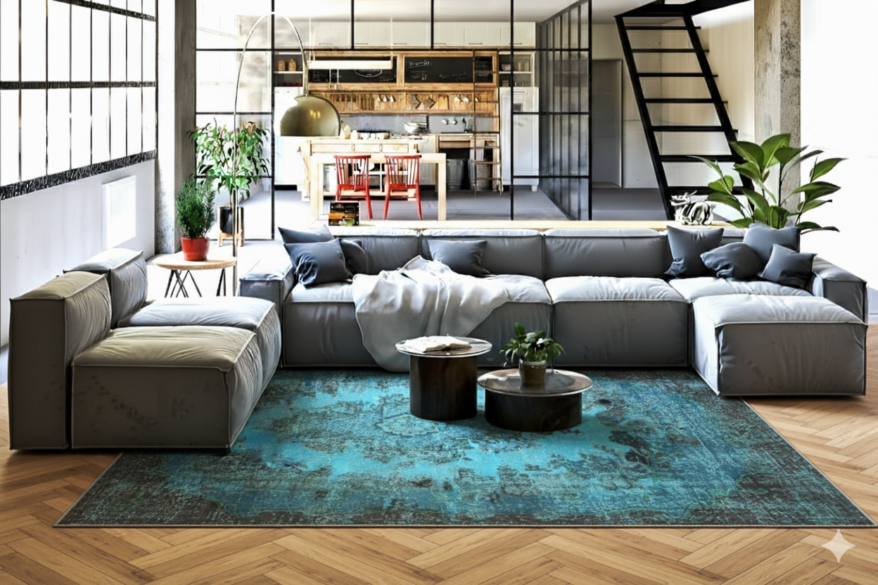 Turquoise vintage vloerkleed - F982